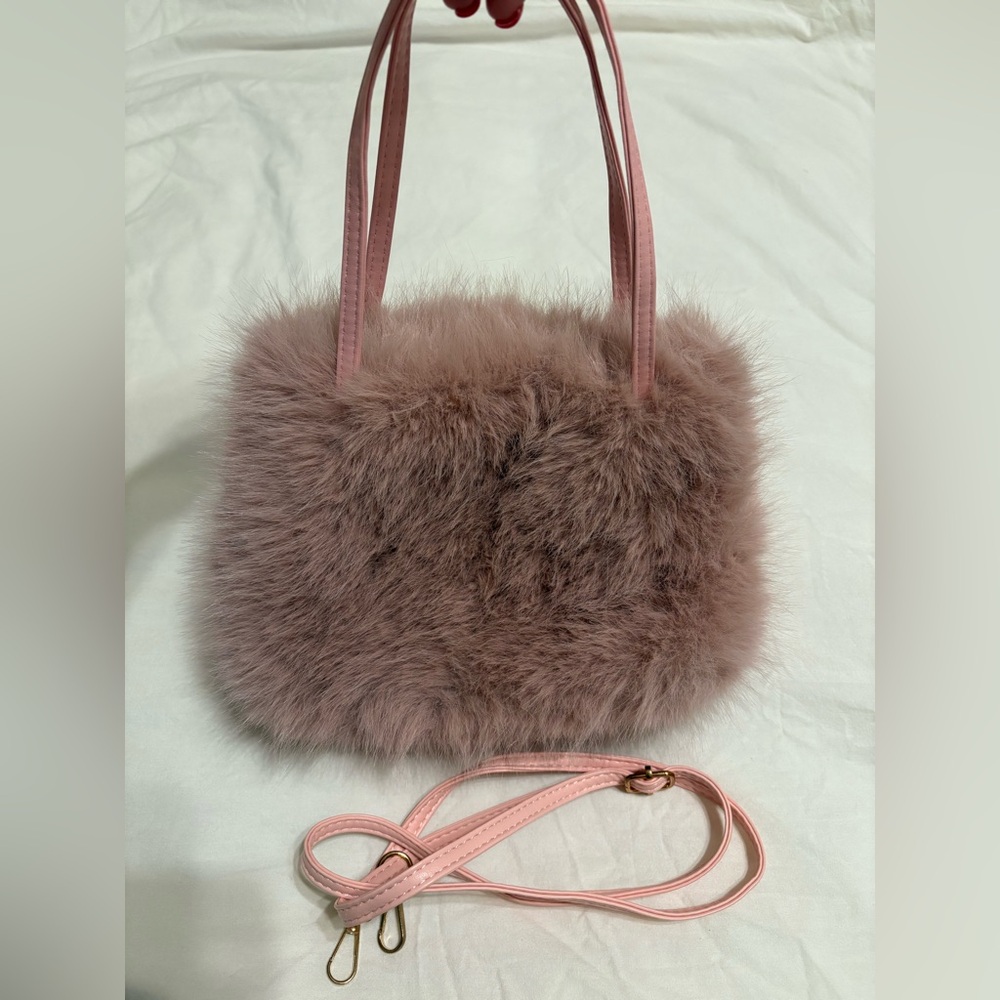 Faux Fur Shoulder / Crossbody Bag - Blush Pink
